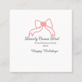 Family comes first red bow family name holidays vierkante visitekaartje