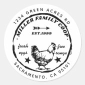 Family Coop Hen Fresh Eggs Retouradres Ronde Sticker (Voorkant)