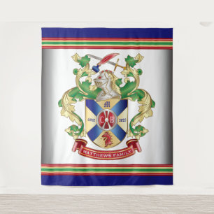 Family Crest Knight Shield Dragon Sword Monogram Wandkleed