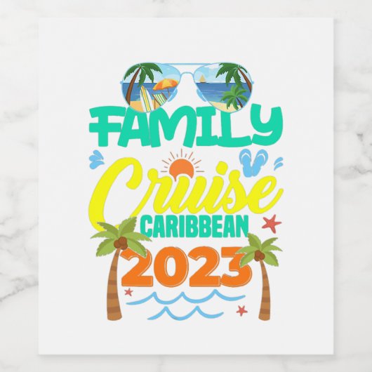 Family Cruise Caribbean 2023 Summer Vacation Wijn Etiket (Enkel label)