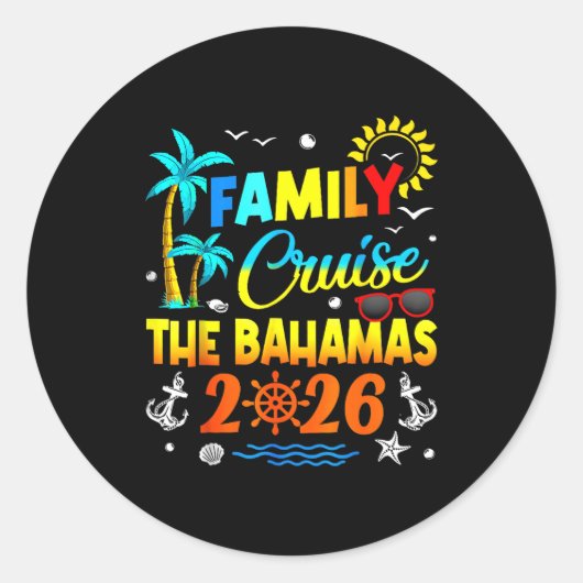 Family Cruise The Bahamas 2026 Summer Matching Vac Ronde Sticker (Voorkant)