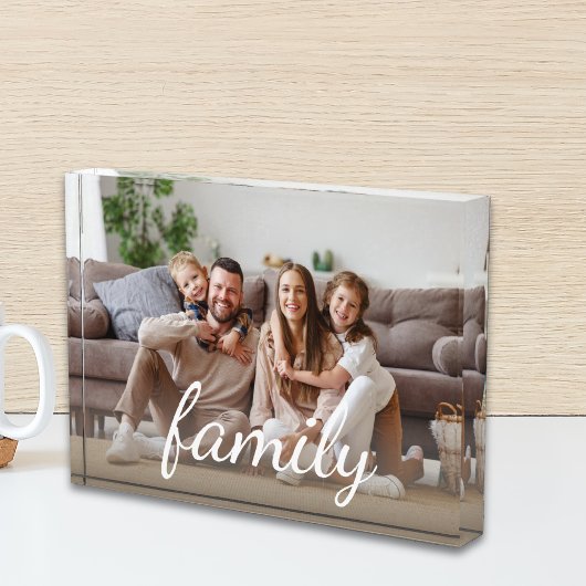 Family Custom Photo White Script Photo Block Fotoblokken