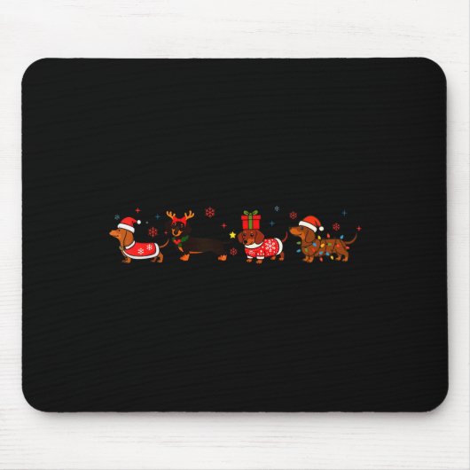 Family Dachshund Santa Sleigh Reindeer Snow Christ Muismat (Voorkant)