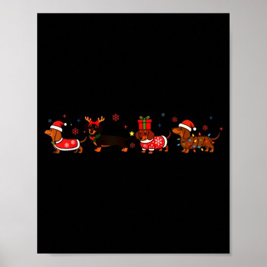 Family Dachshund Santa Sleigh Reindeer Snow Christ Poster (Voorkant)