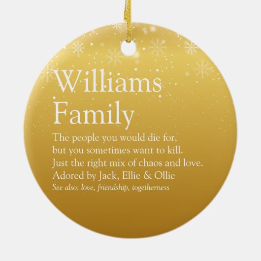 Family Definition Gold kerstsnowflakes Keramisch Ornament (Achterkant)