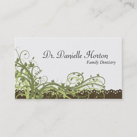 Family Dentist Visitekaartje Green Elegant Floral (Voorkant)