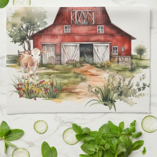 Family Farm Rustic Barn Cute Country Farm  Theedoek (Gevouwen)
