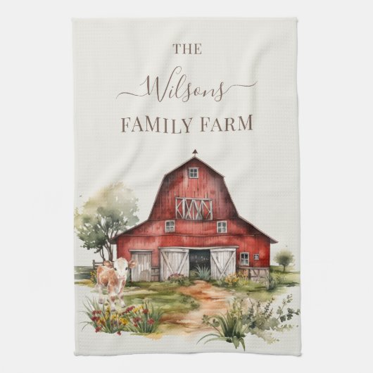Family Farm Rustic Barn Cute Country Farm  Theedoek (Verticaal)