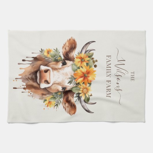 Family Farm Rustic Floral Cow Horns Theedoek (Horizontaal)