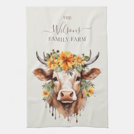 Family Farm Rustic Floral Cow Horns Theedoek (Verticaal)