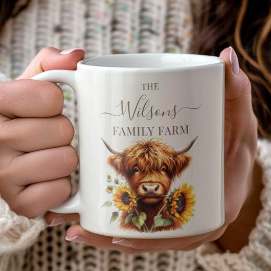 Family Farm Rustic Sunflower Highland Cow Koffiemok