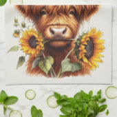 Family Farm Rustic Sunflower Highland Cow Theedoek (Gevouwen)
