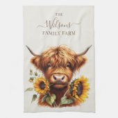 Family Farm Rustic Sunflower Highland Cow Theedoek (Verticaal)