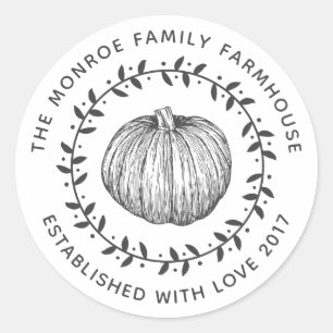 Family Farmhouse Pumpkin Wreath Ronde Sticker
