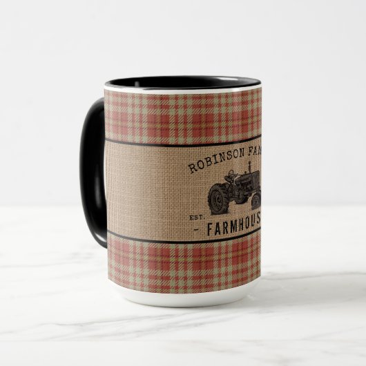 Family Farmhouse Tractor Red Play Burlap Big Mok (Voorkant links)