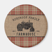 Family Farmhouse Tractor Red Play Burlap Round