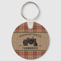 Family Farmhouse Tractor Red Play Burlap Round
