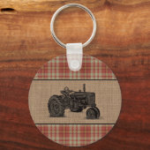Family Farmhouse Tractor Red Play Burlap Round Sleutelhanger (Achterkant)