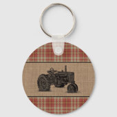 Family Farmhouse Tractor Red Play Burlap Round Sleutelhanger (Achterkant)