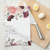 Family Floral Burgundy Theedoek (Quarter Fold)