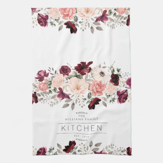 Family Floral Burgundy Theedoek (Verticaal)