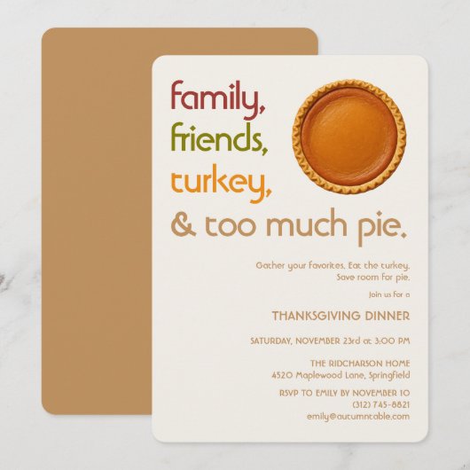 Family, Friends, Turkey, Pie Modern Thanksgiving Kaart (Voorkant / Achterkant)