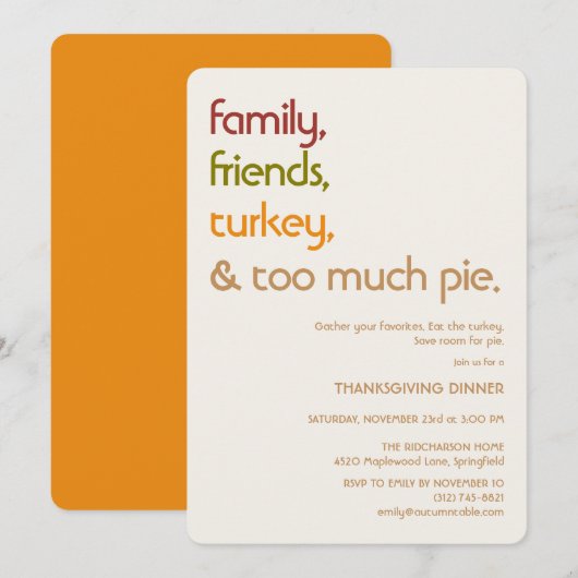 Family, Friends, Turkey, Pie Modern Thanksgiving Kaart (Voorkant / Achterkant)