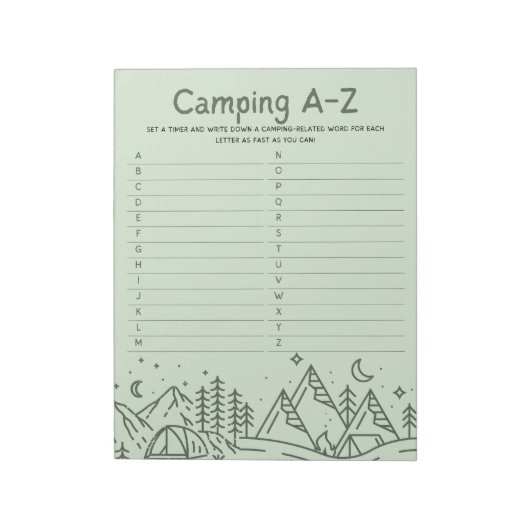 Family Fun Camping A-Z spel Notitieblok (Linkerzijde)