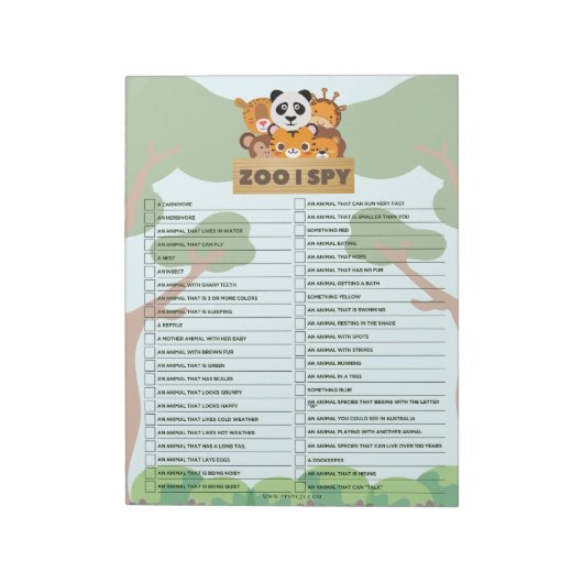 Family Fun Zoo Scavenger Hunt Notitieblok (Linkerzijde)