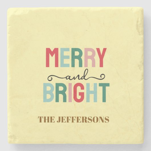 Family Happy New Year Merry Christmas Stenen Onderzetter (Voorkant)