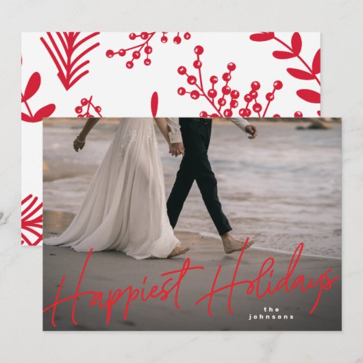 Family Holiday Kaart Gelukkig Red Holiday Foto (Voorkant / Achterkant)