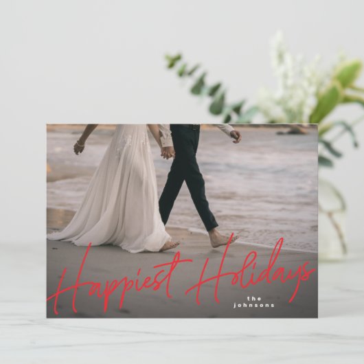 Family Holiday Kaart Gelukkig Red Holiday Foto (Staand voorkant)