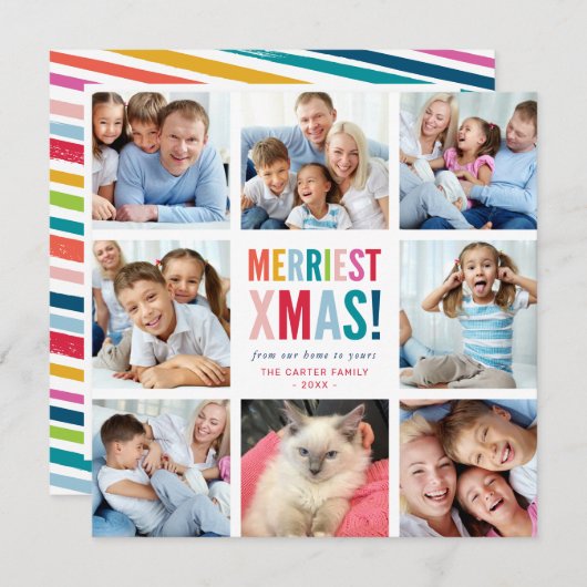 FAMILY HOLIDAY multi 8 photo fun modern squares Feestdagenkaart (Voorkant / Achterkant)