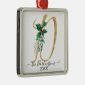 Family Holly Kerstmis Gold Glitter Monogram D Metalen Ornament (Rechts)