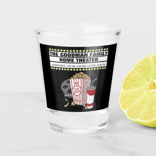 Family Home Theater gepersonaliseerd Shot Glas (Voorkant)