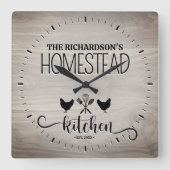 Family Homestead Gepersonaliseerd Rustiek Hout Vierkante Klok (Voorkant)