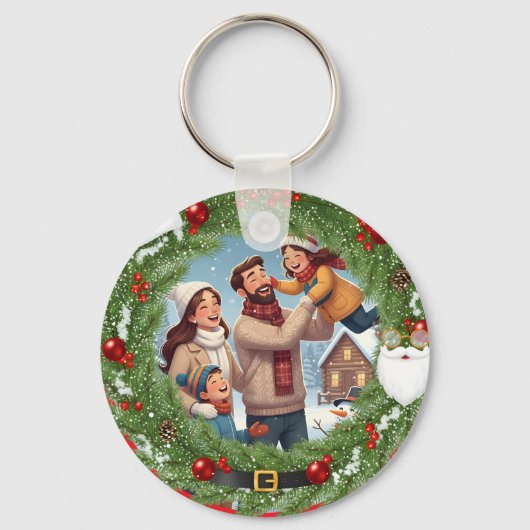 Family in the Snow Ornament & Keychain – Christmas (Voorkant)