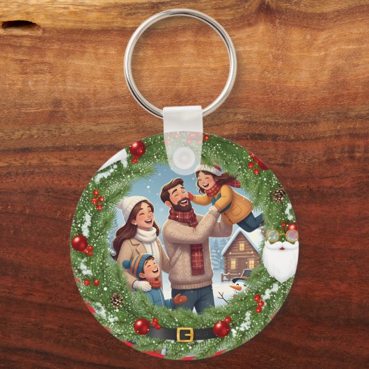 Family in the Snow Ornament & Keychain – Christmas (Voorkant)