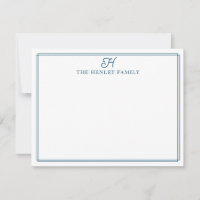 Family Initial Blue Border Monogram Stationery