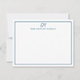Family Initial Blue Border Monogram Stationery Notitiekaartje