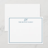 Family Initial Blue Border Monogram Stationery Notitiekaartje (Voorkant / Achterkant)