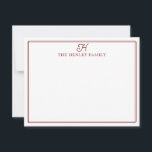 Family Initial Dark Red Border Monogram Stationery Notitiekaartje<br><div class="desc">This design features a thin double border with space for a family initial and family name. Click the customize button if you would like to adjust the design elements and/or further modify the text! Variations of this design, additional colors, as well as coordinating products are available in our shop, zazzle.com/store/doodlelulu....</div>