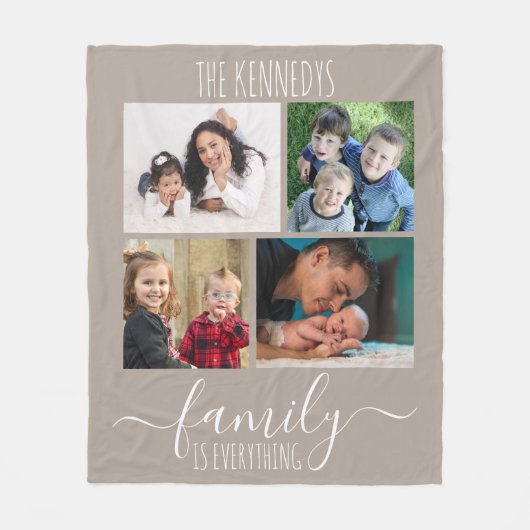 Family Is Everything Quote 4 Photo Collage Taupe Fleece Deken (Voorkant)
