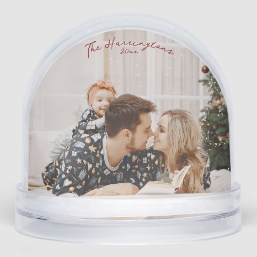 Family is Forever Red Script Christmas Snow Globe Sneeuwbol (Voorkant)