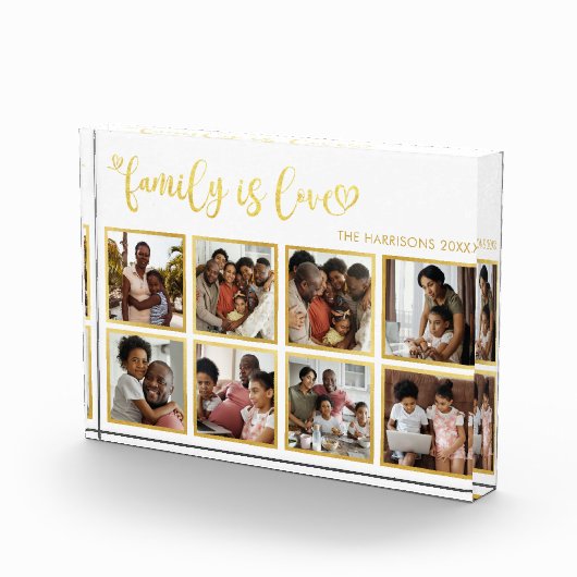 Family is Love Gold Heart Script Photo Collage Fotoblokken (Rechts)