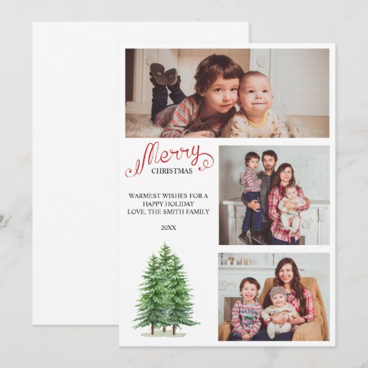 Family Kerstmis 3 Photo Collage Holiday Card Kaart (Voorkant / Achterkant)