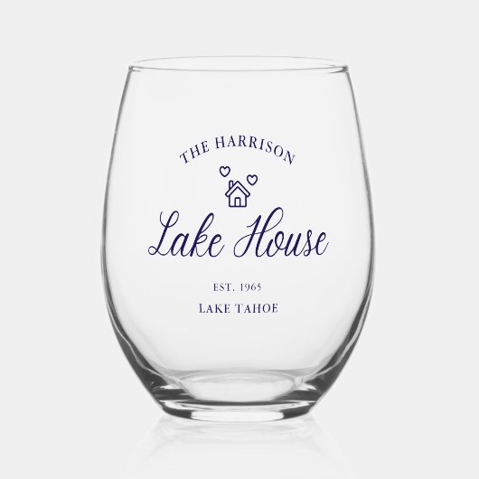 Family Lake House Coastal Custom Decor Wijnglas Zonder Voet (Voorkant)
