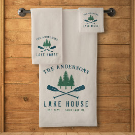 Family Lake House Modern Rustic Boat Oar Pine Tree Bad Handdoek