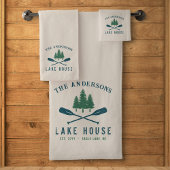 Family Lake House Modern Rustic Boat Oar Pine Tree Bad Handdoek