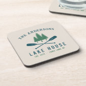 Family Lake House Modern Rustic Boat Oar Pine Tree Bier Onderzetter (Linkerzijde)